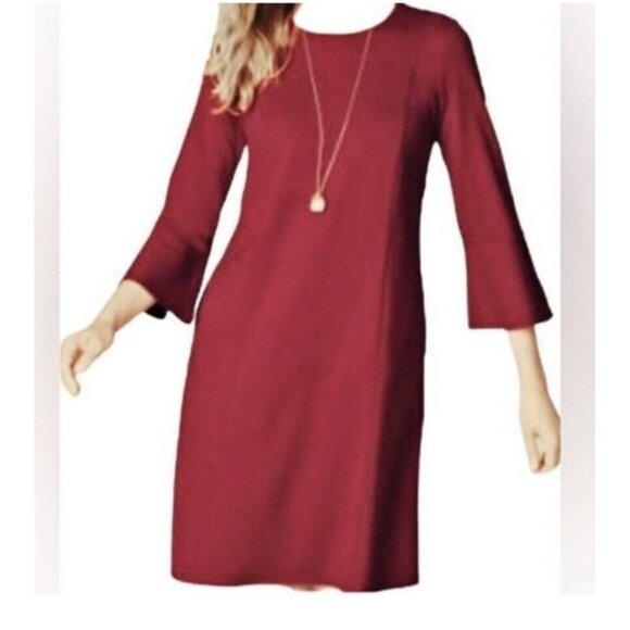 Womens J Jill Ponte Bell Sleeve Shift Dress With Pockets Cranberry Red Small - Picture 10 of 14